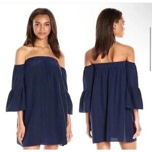 NWT Lilly Pulitzer Silk Off Shoulder Bell Sleeve Dress Sanilla Blue Women's S